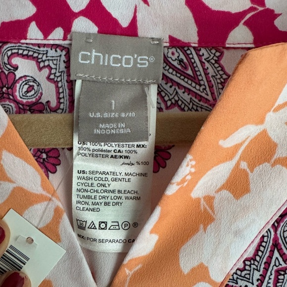 NWT Chico’s Flutter Sleeve Tie Front Top Multi Print Blouse Size 1 (US 8/10) - Picture 7 of 7